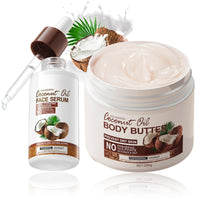 Tongyend Coconut Body Butter & Face Serum Duo | Coconut Moisturiser, 200g Hard Water Shield Body Cream + Face Serum for Dry Skin, Natural Moisturiser Set for Silky Hydration & Nourishing Care