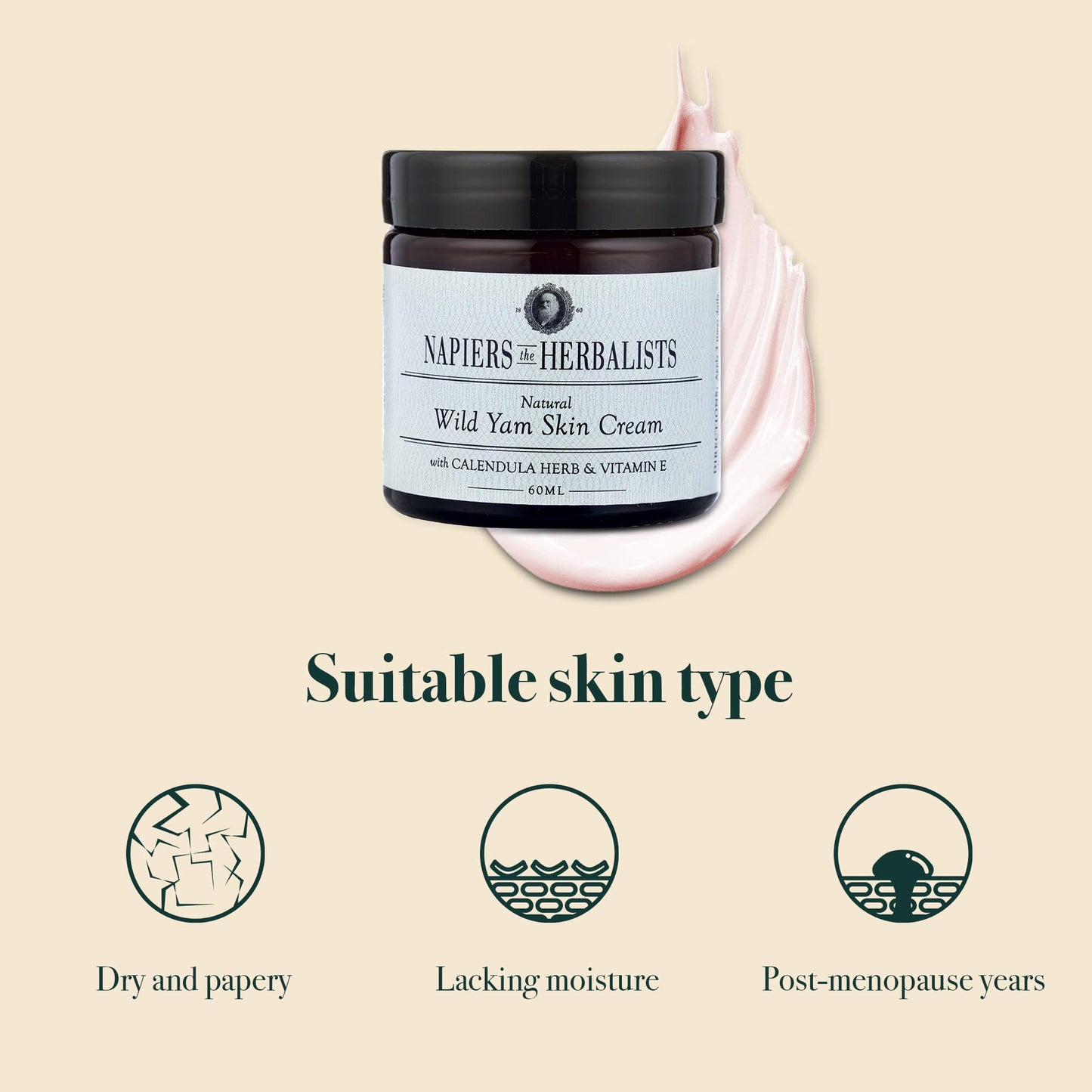 NAPIERS the HERBALISTS Napiers Vegan Wild Yam and Marigold Cream - Natural Relief for Menopause and Perimenopause Symptoms and Dry Skin - 60 ML (Light Citrus Scent)