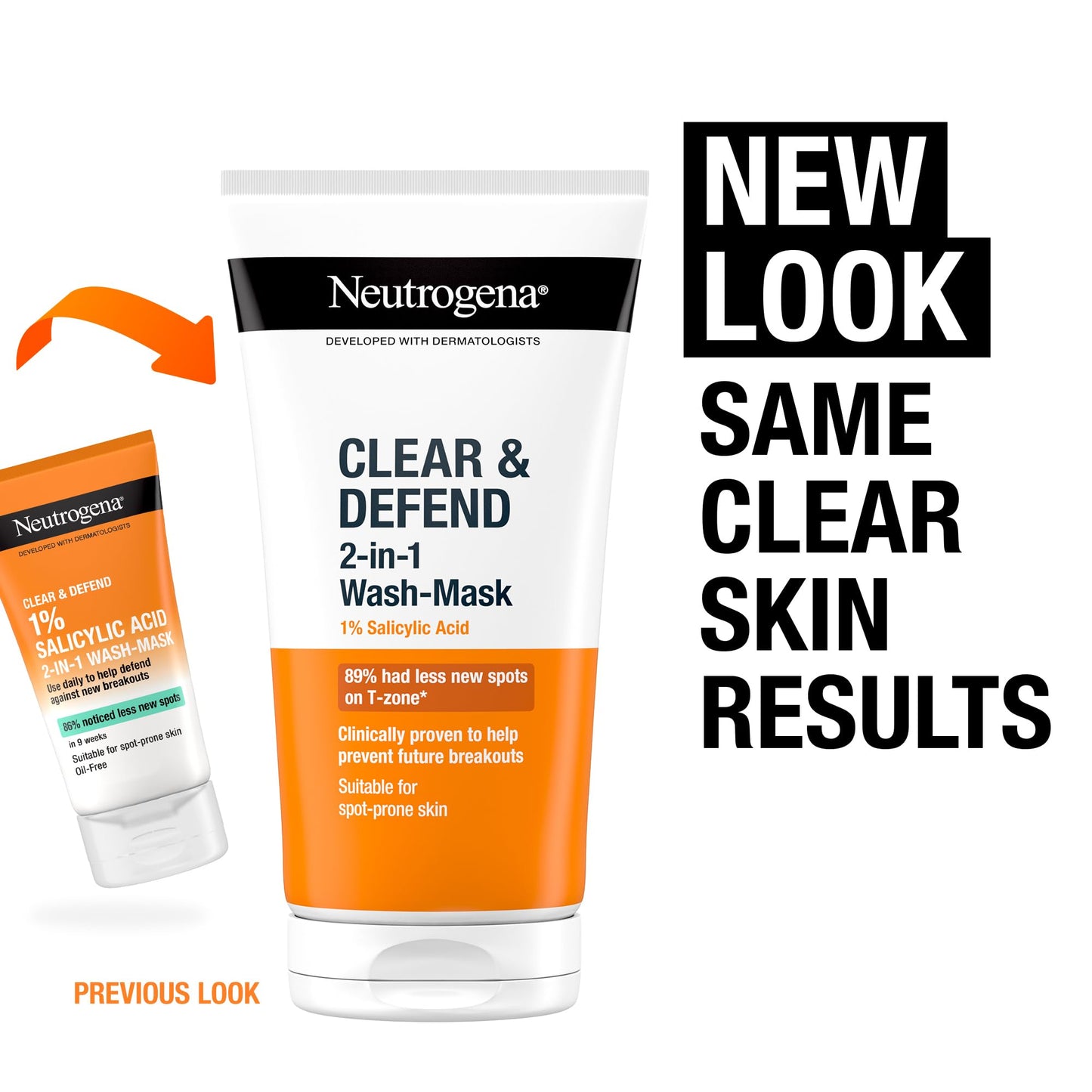 Neutrogena Clear & Defend 2 in 1 Wash-Mask (1x 150ml), Purifying Face Wash and Clay Mask for Oily, Spot-Prone Skin, Face Wash Mask with 1% Salicylic Acid for Clearer Skin and to Help Prevent Breakouts