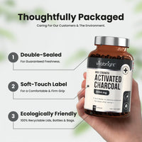 Activated Charcoal Capsules - 250 Capsules - 2004mg per Serving of 6 Capsules - from Natural Coconut Shell - for Indigestion, Bloating, Excessive Flatulence, Gas - Vegan - Made in UK by VitaBright