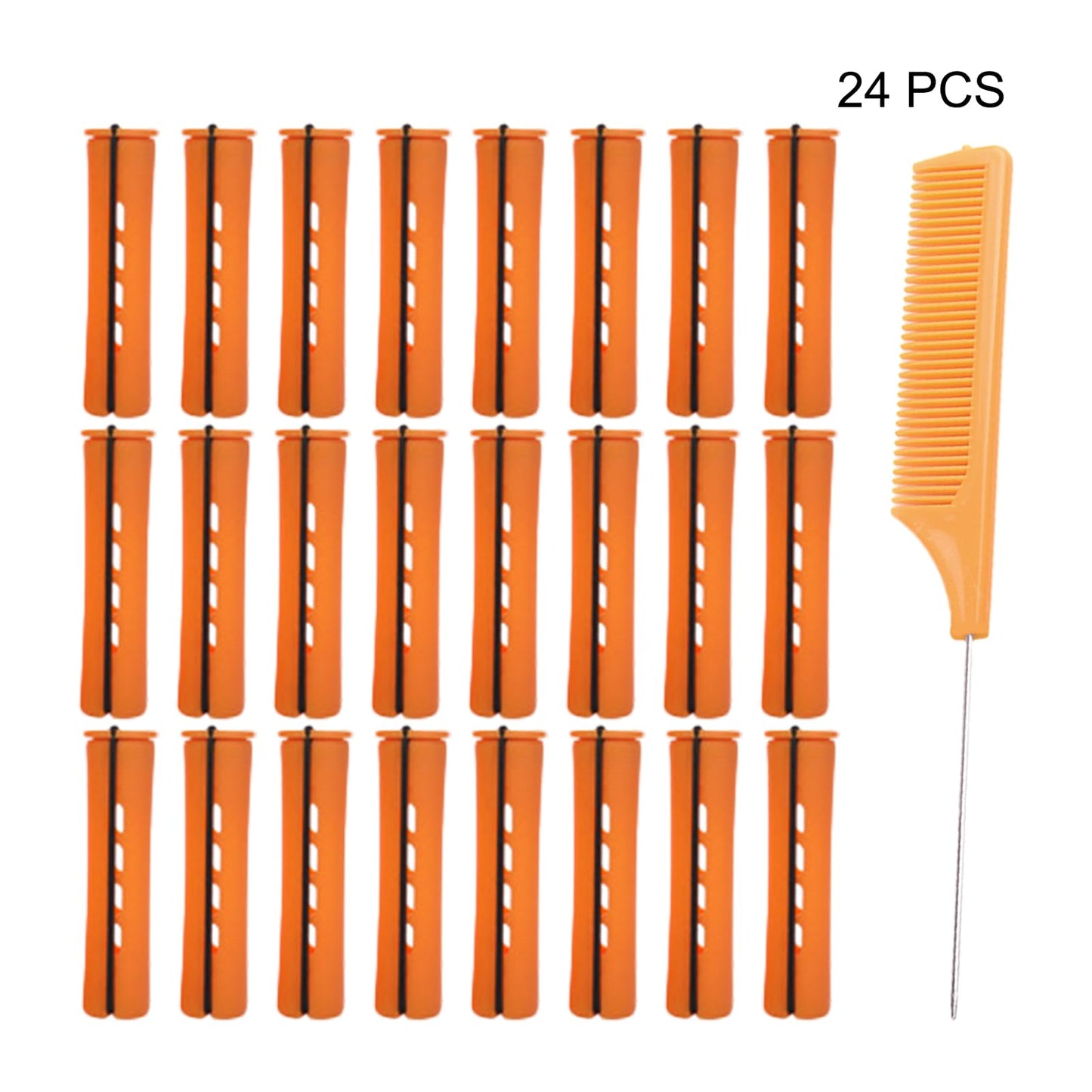 Hahhhha 24 Pieces Hair Perm Rods Cold Wave Rods,Perm Rods Set Medium Size Cold Wave Rods with Steel Pintail Comb Rat Tail Comb, Curly Rods Tools for DIY(orange)