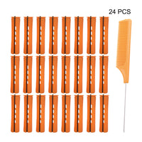 Hahhhha 24 Pieces Hair Perm Rods Cold Wave Rods,Perm Rods Set Medium Size Cold Wave Rods with Steel Pintail Comb Rat Tail Comb, Curly Rods Tools for DIY(orange)