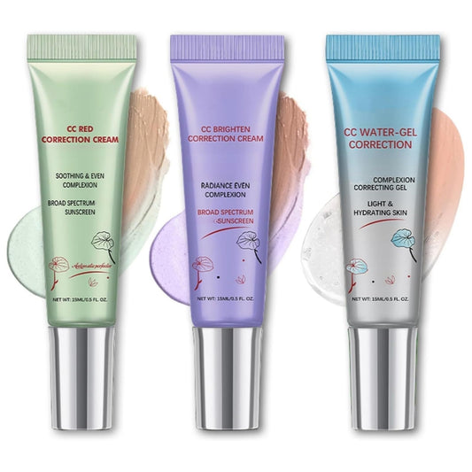 Heefeng 3PCS Color Cc Cream Foundation,Cc Cream Tinted Moisturiser,Redness Corrector,Even Skin Tone,Green Colour Corrector For Redness,Concealer Full Coverage,Refine Skin Texture,Tinted Spf 25,Primer & Blur