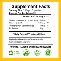Honor Stone Turmeric Capsules with Ginger and Black Pepper Extract - High Strength - 1950mg - Vegan - Gluten Free - 60 Capsules. Turmeric 95% Curcuminoids 150mg.