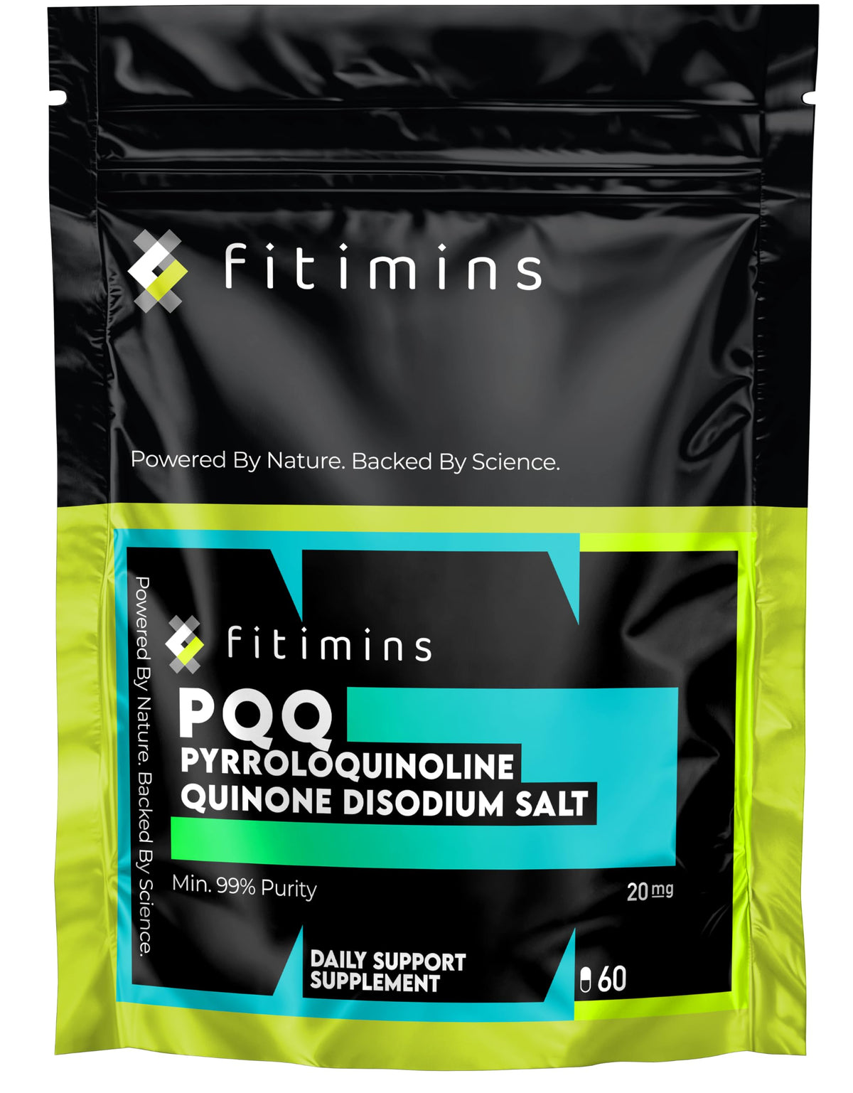 PQQ 20mg | High Strength 99% Pure Pyrroloquinoline Quinone | 60 Vegan Capsules | 2-Month Supply | UK-Made Supplement | Energy, Brain, Cell Health, Mitochondria & Anti-Ageing Support | Fitimins