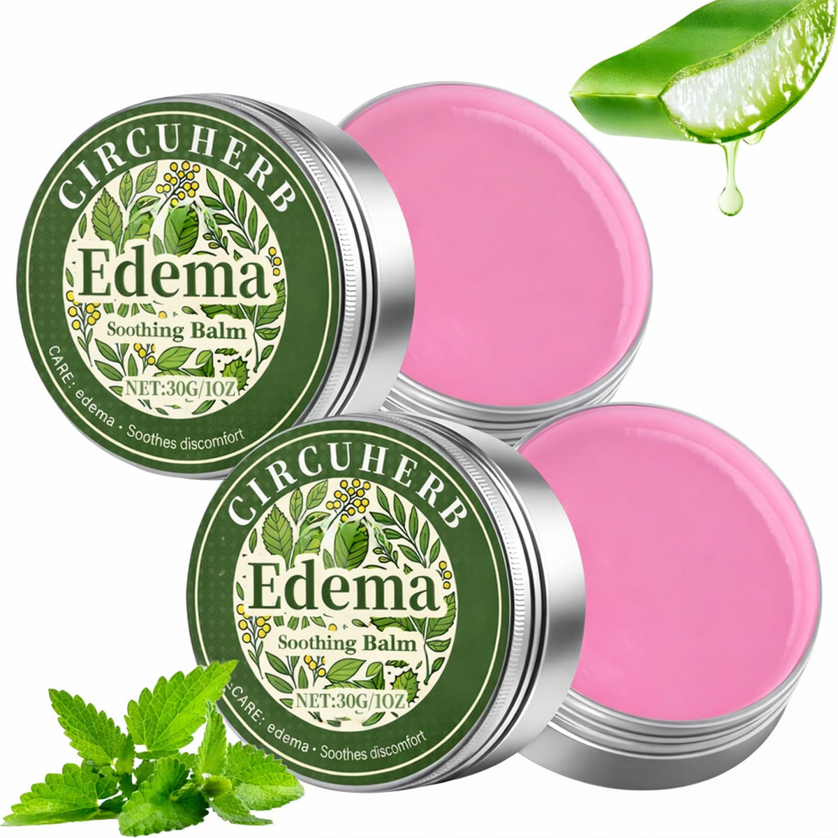 ISBEAUSOLS 2PCS Edema Balm for Legs, Soothing Miracle Balm to Reduce Swelling in Feet and Legs, Var-icose V-eins Cream, Body Cream with Natural Ingredients, Vegan Skincare, 30g × 2