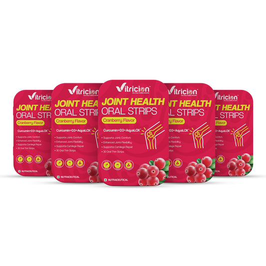 Vitricion Joint Support Oral Strips for Men & Women - 150 Fast-Absorbing Strips, Curcumin, Vitamin D3 + AquaLOX | Joint Flexibility, Mobility & Reduce Inflammation | Cranberry Flavour