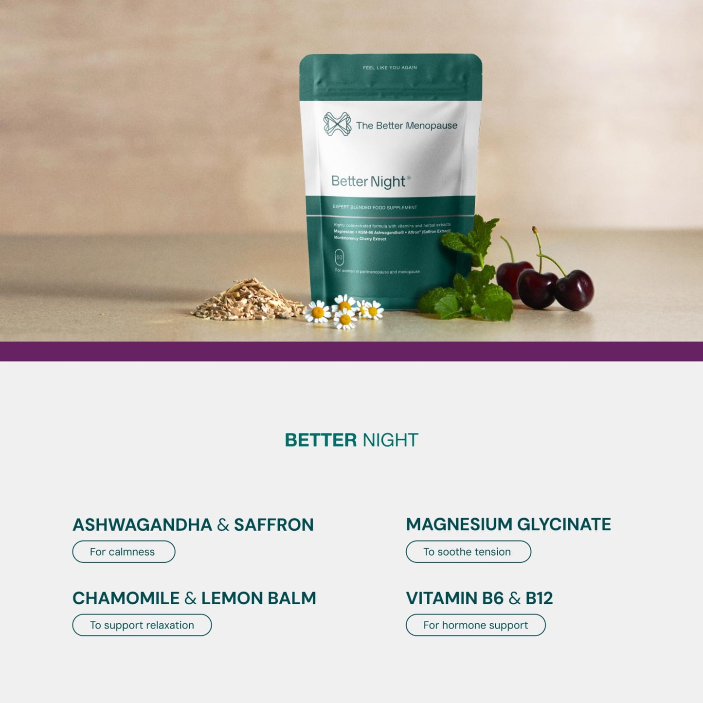 The Better Menopause Better Night Sleep Supplement for Women | with Magnesium, Ashwagandha & Lemon Balm | All-in-one Blend of Adaptogens & Vitamins to Calm The Nervous System, Balance Mood & Improve Sleep | 60 Capsules