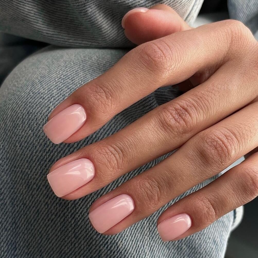 SXVME Nude Pink False Nails Medium Short Square, Press on Nails Medium Glossy Gel Fake Nails Solid Color Reusable Acrylic Nails for Women Daily Wear, in 30 Pcs