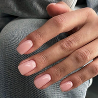SXVME Nude Pink False Nails Medium Short Square, Press on Nails Medium Glossy Gel Fake Nails Solid Color Reusable Acrylic Nails for Women Daily Wear, in 30 Pcs