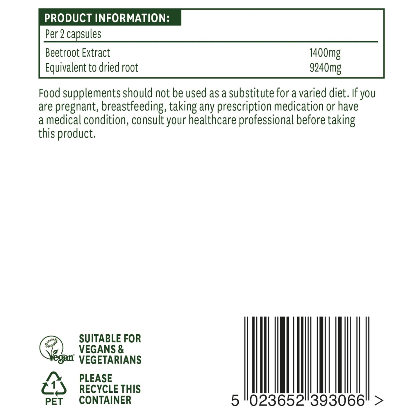 Natures Aid Organic Beetroot 4620mg 60 Capsules (Pack of 3)