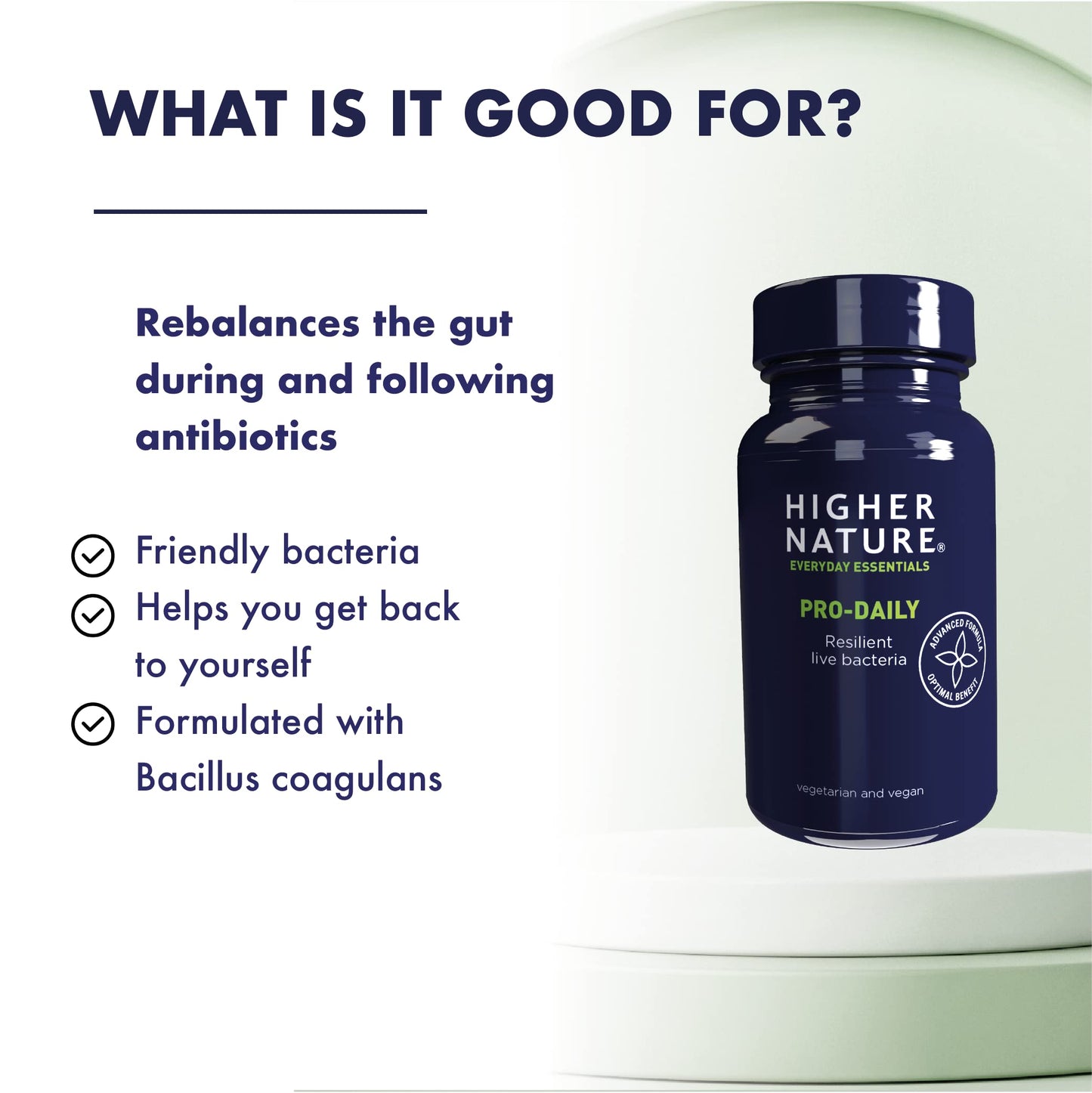 Higher Nature - Pro-Daily - Probiotic & Prebiotic - FOS - for Gut Health - Probiotics for Women & Men - Gluten Free - Vegan & Vegetarian - 90 Tablets