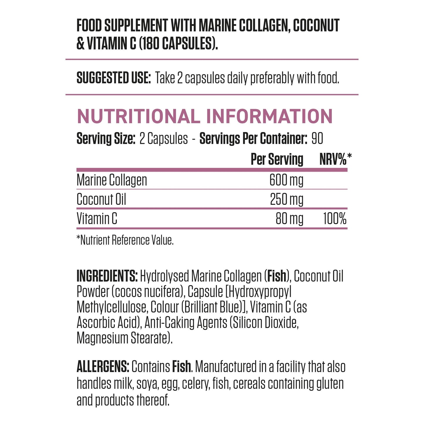 Applied Nutrition Collagen + Coconut Capsules – Marine Collagen with Vitamin C & Coconut Oil – Hair,Skin & Nails Support – Joint & Connective Tissue Health –Halal Certified –180 Capsules (90 Servings)