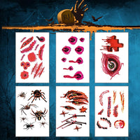 baymety Halloween Temporary Tattoos - 30 Sheets for Adults, Kids, Men & Women - Fake Wound Sutures, Vampire Bites, Zombie Makeup Kit