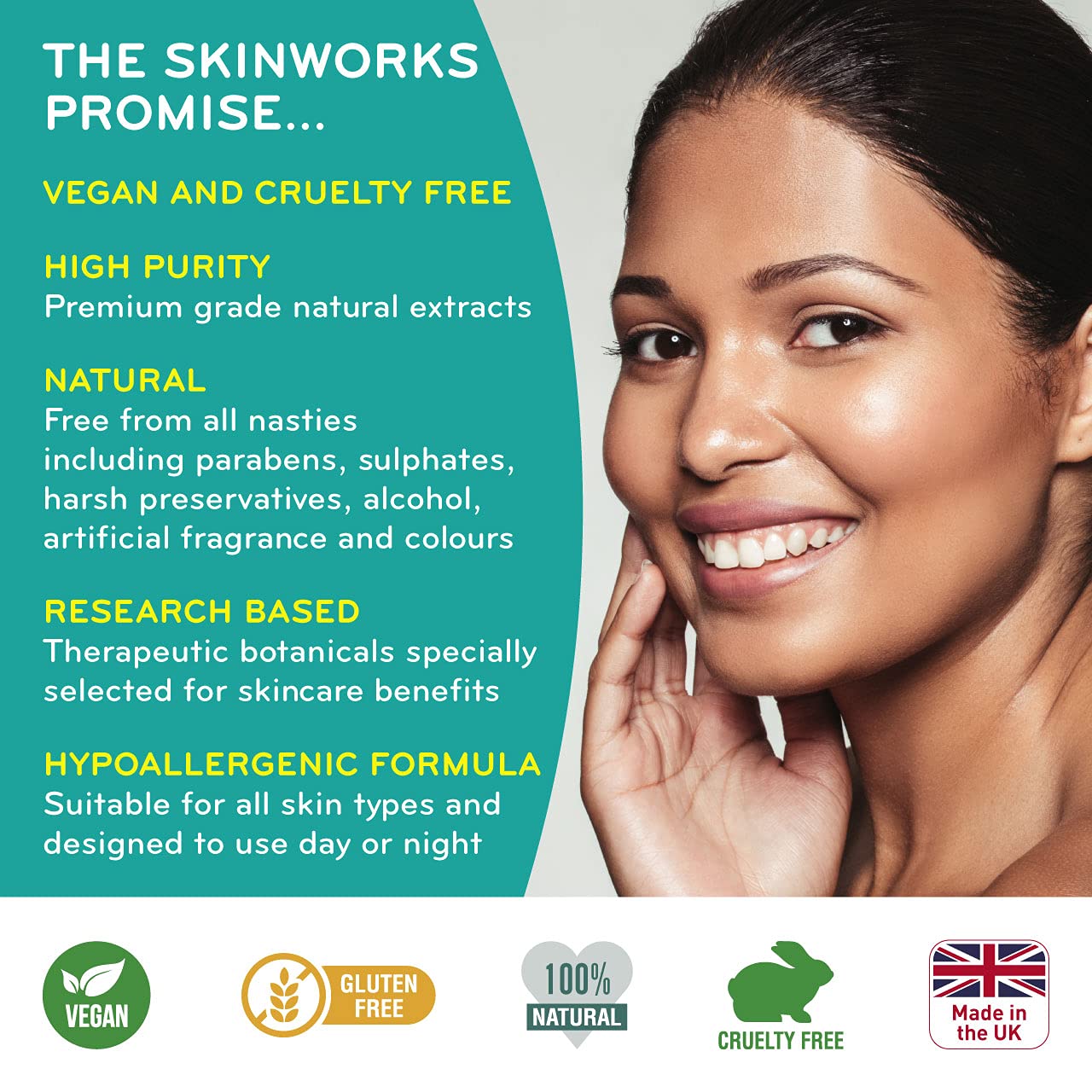 SkinWorks® Multivitamin anti aging serum + Hyaluronic Acid, Vitamin C, AHA’s and Retinol. Natural & vegan beauty formula to help prevent wrinkles, brighten skin and boost skin health.30ml