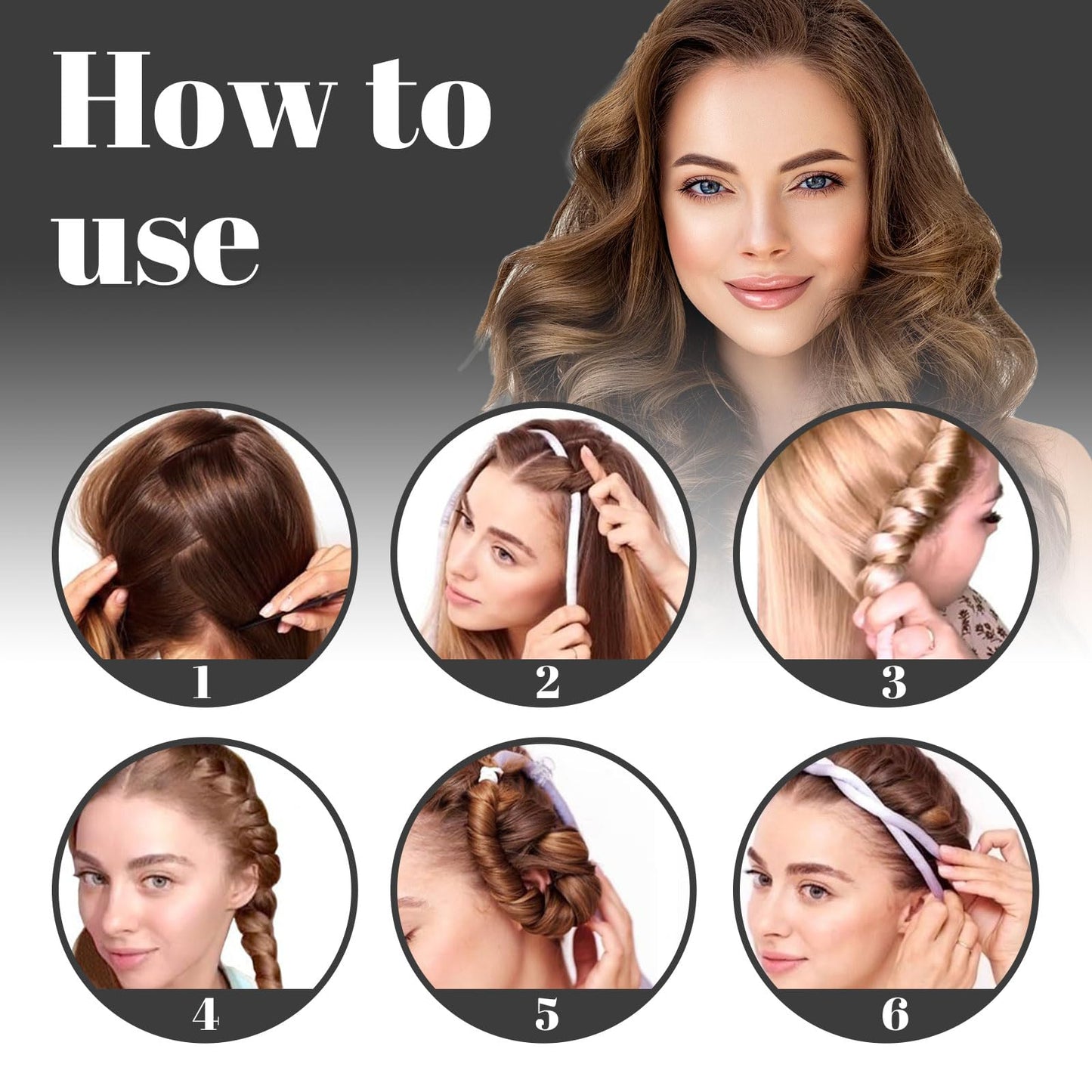 LunarCharm Heatless Curling Headband, Heatless Curlers with Small Hairpin, Overnight Curls with Thin Curlers for Sleeping, Black