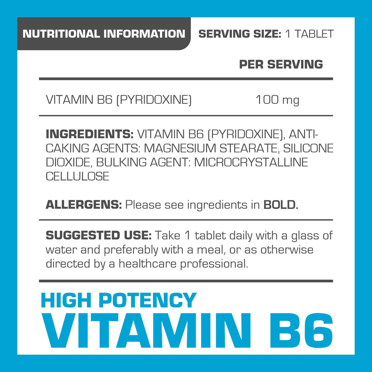 Vitamin B6 100mg - 120 Vegan Tablets 7000% Nrv Dose High Strength | B6 Vitamins Contributes to Healthy Metabolism, Reduction of Tiredness, Normal Immune & Nervous System Function by PROELITE