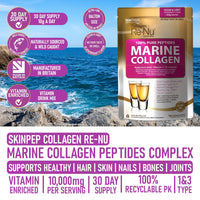 Premium Hydrolysed Marine Collagen Peptide Powder + VIT C, B Complex Hyaluronic Acid, & Stevia. Delicious Taste/No Fishy Smell - SkinPep® Collagen Re-Nu 300g - 30 Days Supply