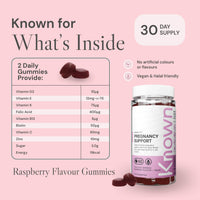 Known Pregnancy Support Gummies with 400mcg Folic Acid – Raspberry Flavour – Vegan Prenatal Multivitamin Gummy Supplement – with Vitamin D3, K, C, E, B12, Biotin & Zinc – 1 Month Supply