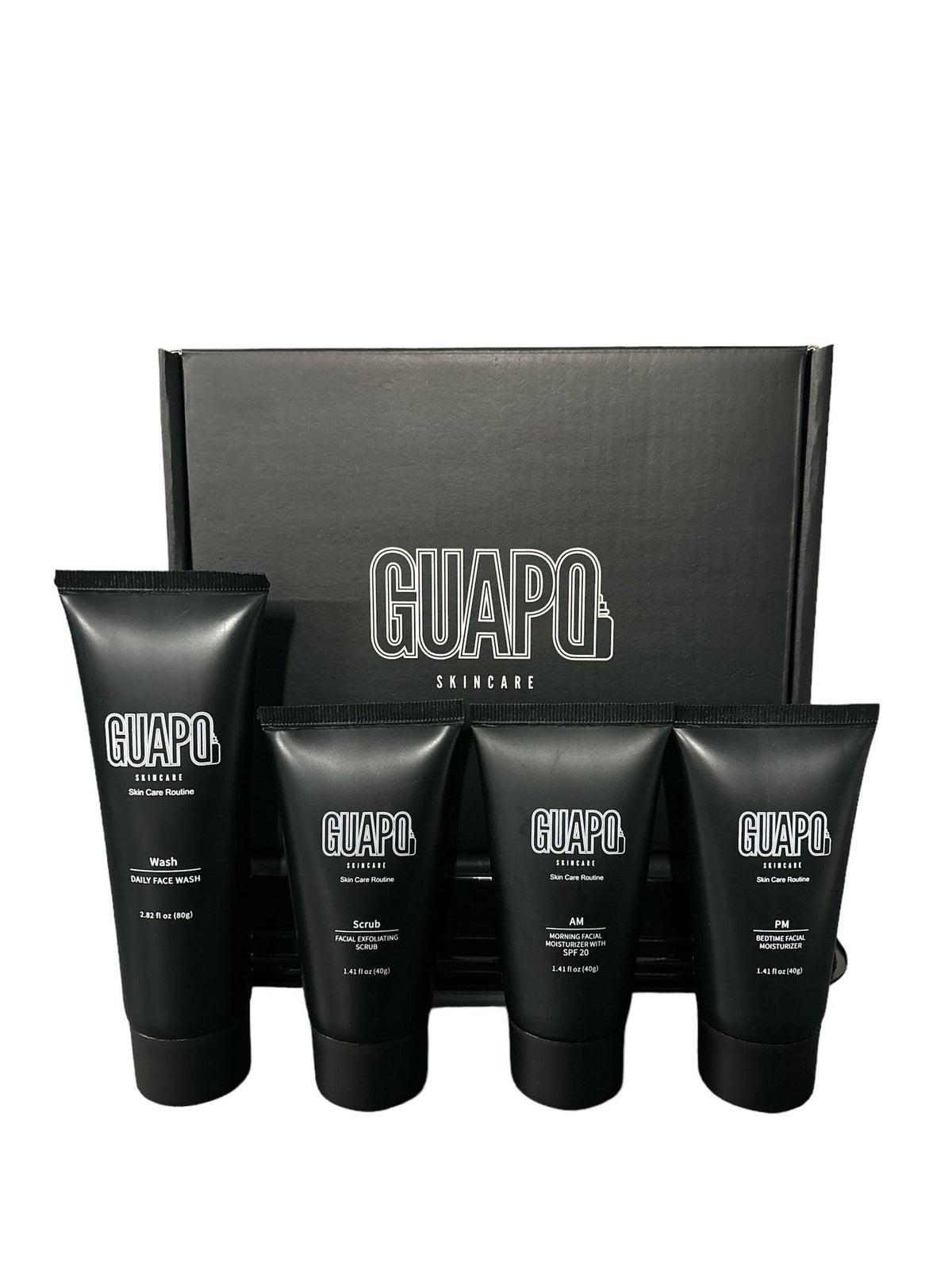 Guapo skincare Guapo Skincare - Mens Skincare Routine Facewash Kit, 4 Step Regime Including Face Wash, Facial Scrub, SPF20 Moisturiser and Nightime Lotion