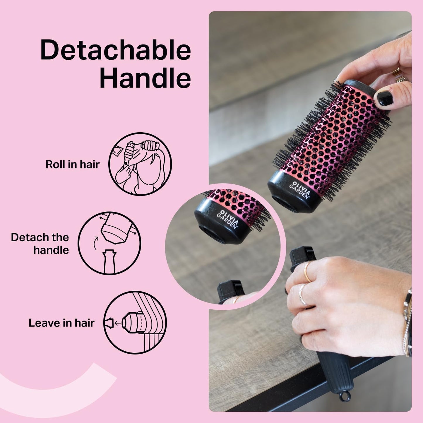 Olivia Garden Multibrush Curlers Kit - Size 45-4 Barrels of the Same Size & 1 Handle - Leave-In Barrels perfect for Curls and Volume