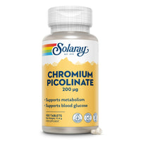 SOLARAY Solaray Chromium Picolinate 200mcg - 100 Vegan Tablets - High Absorption Chelated Supplement for Men and Women - Lab Verified & GMO Free