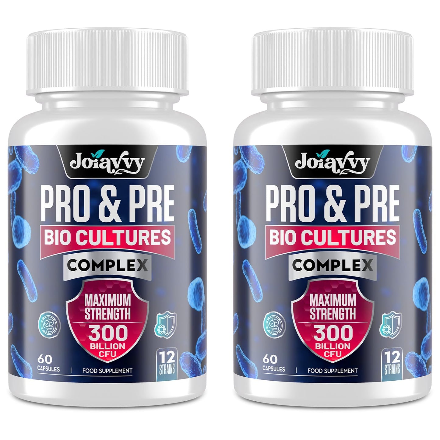 Joiavvy 300 Billion CFU Probiotics & Prebiotics Culture Complex for Gut Health, High Strength 12 Multi Strains, Added 3 Prebiotics, Digestive Probiotics Supplement for Men & Women, 120 Vegan Capsules
