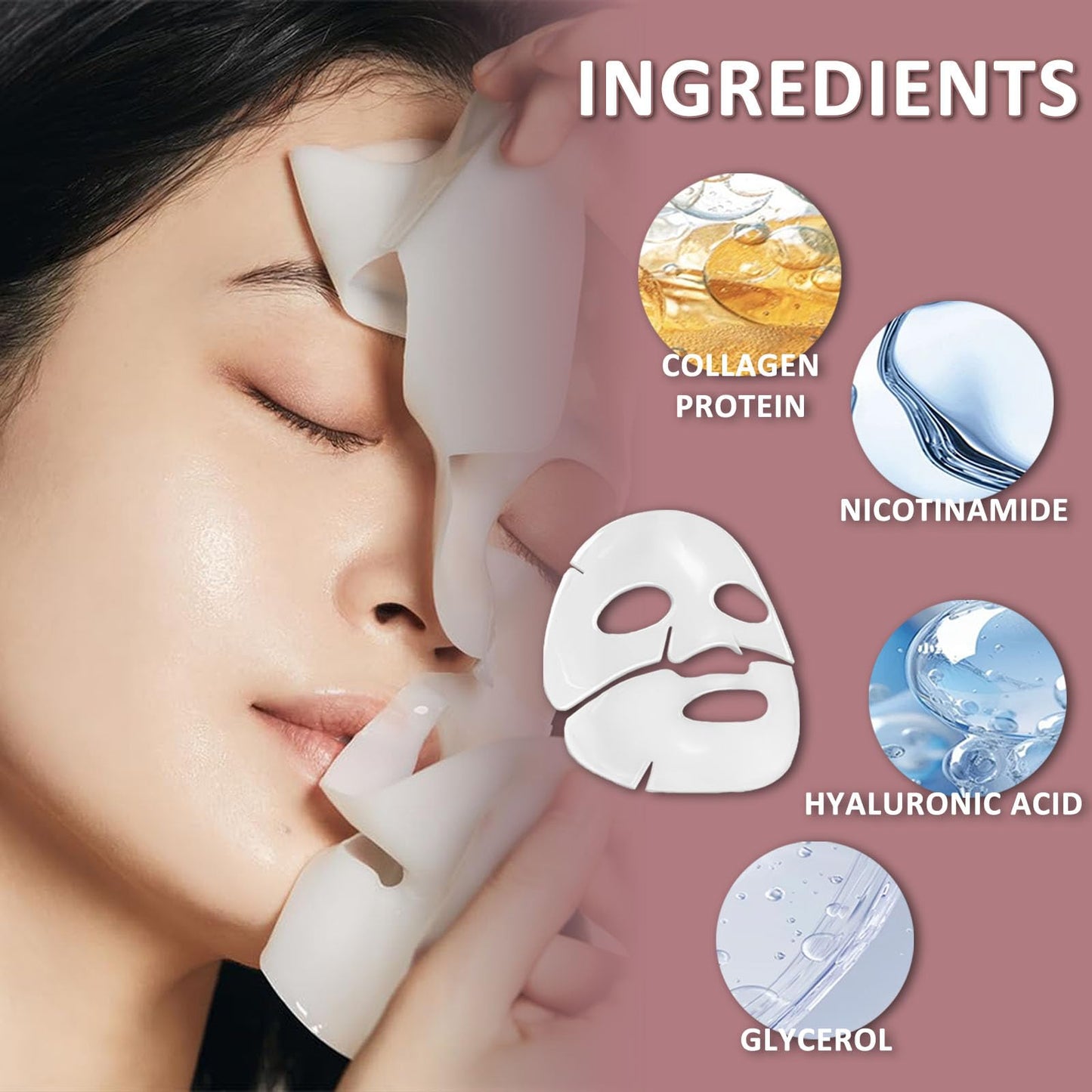 Shefave Collagen Mask Overnight Face Mask, 4Pcs Collagen Face Mask - Hydrating Face Mask Collagen Mask - Fights Wrinkles, Glow & Rejuvenating Skin Face Masks Skincare Sheet Masks Multipack