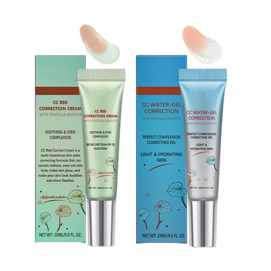 SHEBEEDO 2PCS CC Red Correct Color Correcting Cream with Centella Asiatica, Improve Skin Dullness Redness Relief Foundation, Lightweight Moisturizer Coverage, Green Blue Color Concealer Perfector for Women