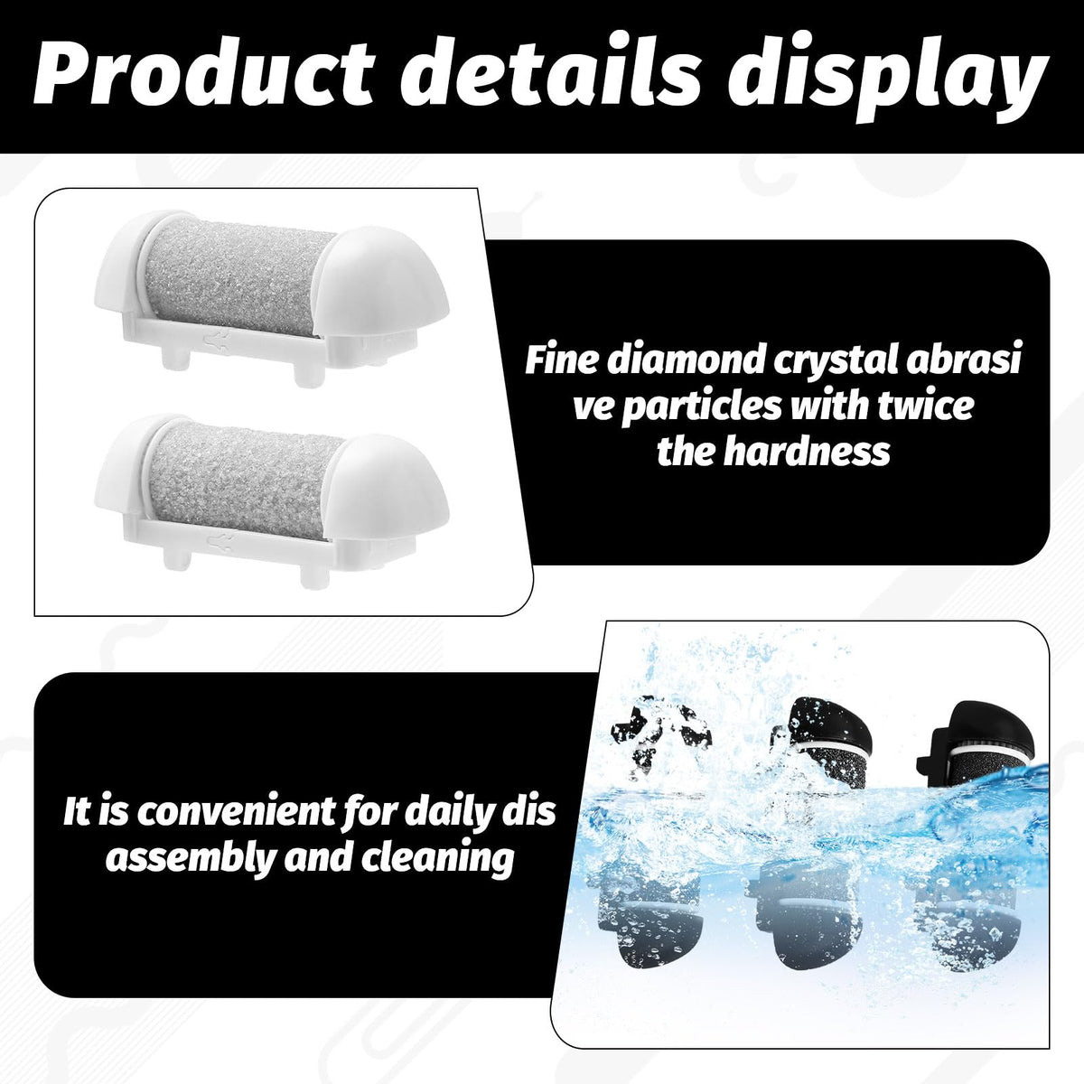 Eophmi Foot File Replacement Rollers for Scholl/Essy/Shoran/Ratukall/Pedi Foot File 2 Colour & 3 Types of Roughness Foot Files Refill, with Cleaning Brush