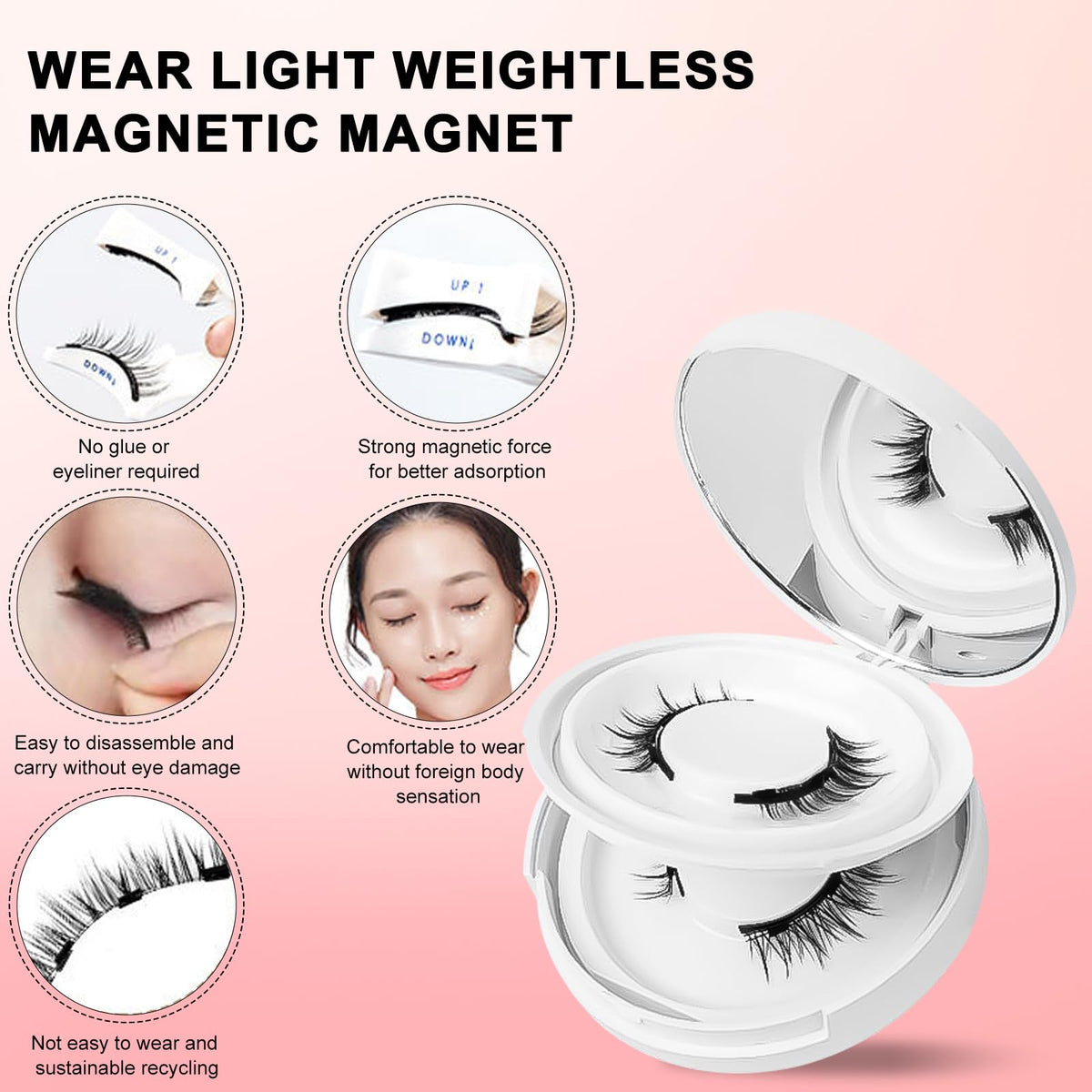 lafo Magnetic-Eyelashes Natural Look, 2 Pairs Reusable Magnetic Lashes Kit with Applicator, No Glue Needed, Natural Magnetic Eyelashes, Easy to Wear and Remove 2 Pairs
