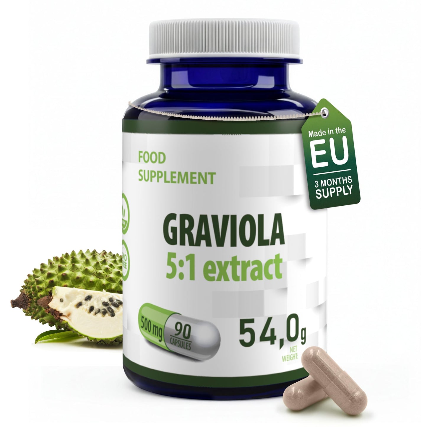 Hepatica Graviola Fruit Extract 2500mg Equivalent (500mg of 5:1 Extract) 90 Vegan Capsules, 3rd Party lab Tested, High Strength Supplement, Gluten and GMO Free