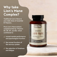Lions Mane Mushroom Extract Supplement 2000mg - 210 High Strength Vegan Tablets with Black Pepper - High Potency Mushroom + B Vitamins B1-B2-B3-B5-B6 - Support Brain & Mental Performance - Alpha Foods