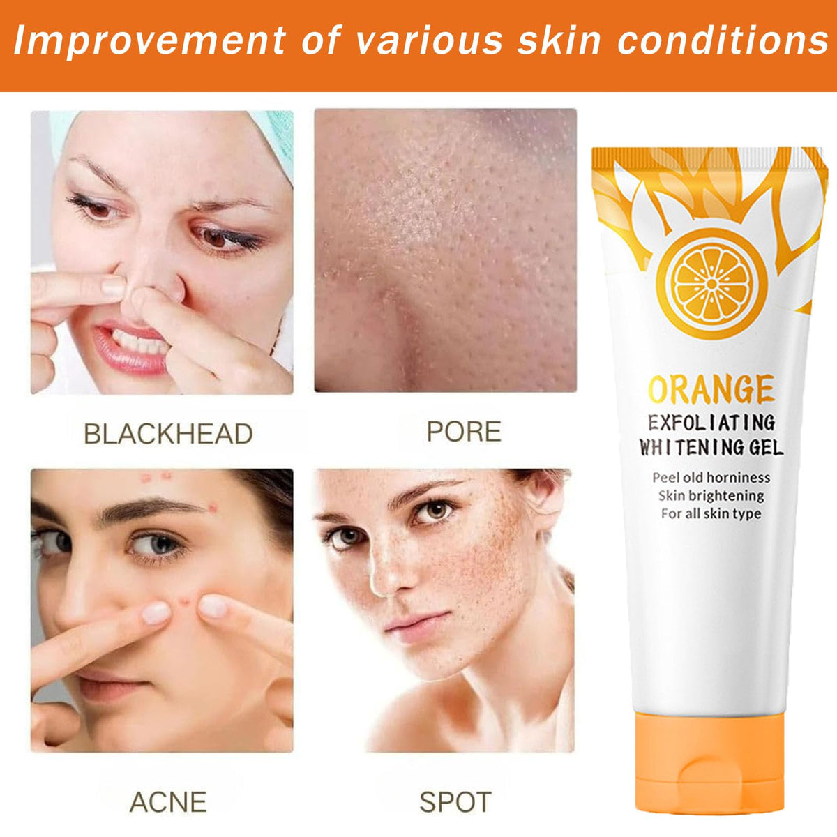 QUIWEN Orange Face Exfoliator Gel Vitamin C Exfoliating Face Scrub Mild Deep Exfoliating Face Wash Orange Exfoliating Gel for Brightening Skin,Soft Your Skin and Remove Dead Skin For Smooth & Radiant