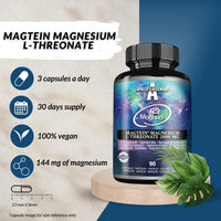 Magtein® Magnesium L-Threonate 144 mg per Daily Dose - 90 Vegan Capsules - 30-Day Supply - for Cognitive Function Support - by Apollo's Hegemony