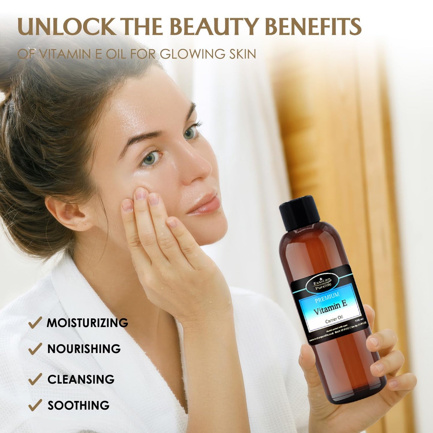 Vitamin E Oil, 100% Pure Natural Vitamin E Oil, Vitamin E Oil For Skin, Scars, Hair & Face, Scalp, Nails, Moisturising & Hydrating Carrier Oils, Vegan, Cruelty Free, Hexane Free, No GMO - 50ml