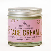 Cosy Cottage Soap Cosy Cottage Honey and Rosehip Oil Natural Face Cream 60ml | Geranium and Patchouli Essential Oils | Smooth Rich Texture | 100% Natural | Palm Oil Free | Vegan Friendly
