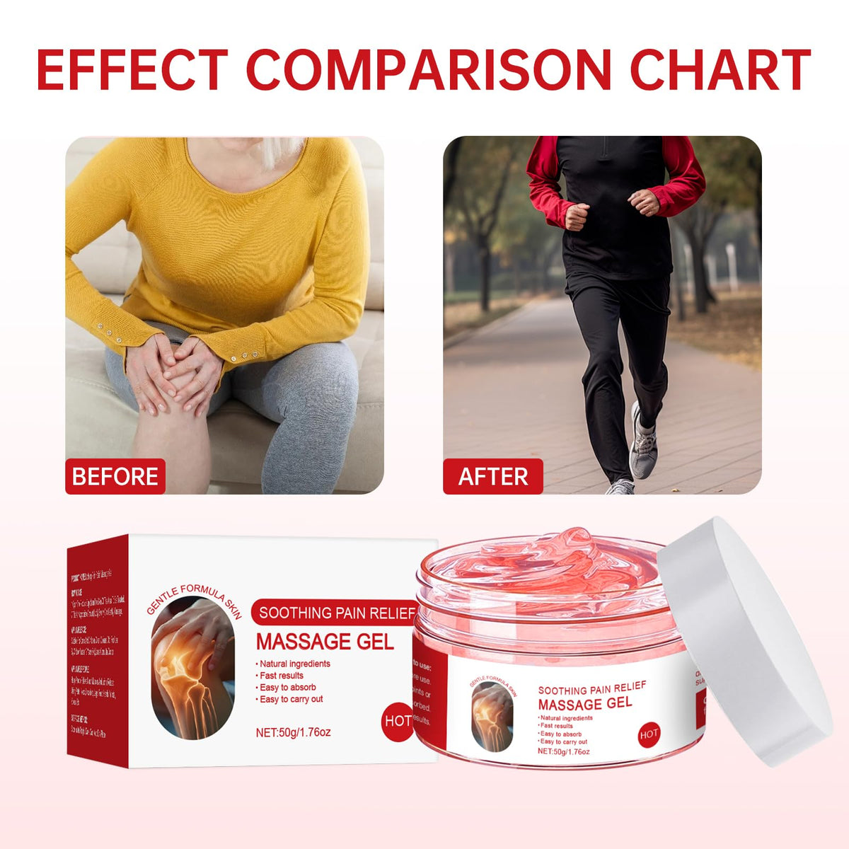 OXGPAL Joint Care Gel for Joint Activities,Soothing Pain Relief Massage Gel,Muscle Recovery Cream,with Deep Penetrating Formula,Long-Lasting Soothing Effect, for Joint Pain Throughout The Body(2PCS/HOT+Cold)
