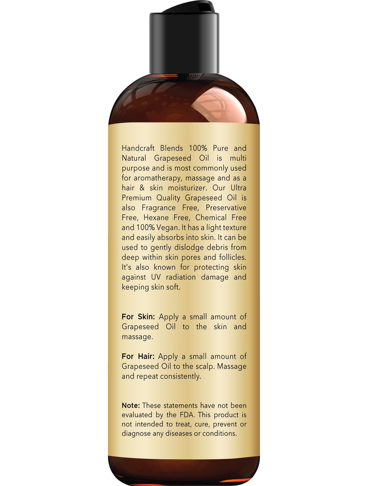 Handcraft Blends Grapeseed Oil - Cold-Pressed 236 ml - 100% Pure and Natural - Premium Grade Carrier Oil for Skin and Hair - Hair and Body - Hexane-Free