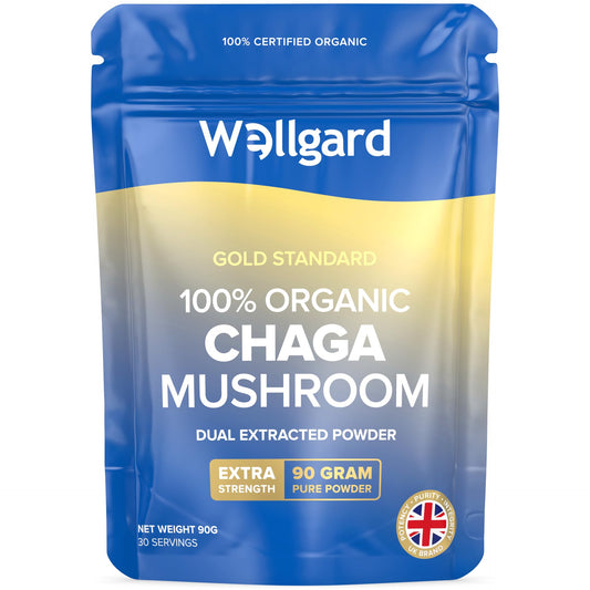 Wellgard Organic Chaga Mushroom Powder 90 Grams - Mushroom Supplement, Dual Extract, Easy to Use, Certified Organic