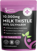 Multivita Milk Thistle Tablets 80% Silymarin High Strength 10,000mg Per Serving 2 Months Supply, 120 Vegan Tablets - Milk Thistle Capsules Alternative - Premium Supplement Made in UK