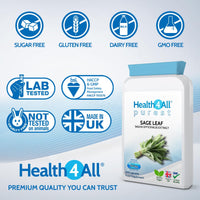 Health4All Sage Leaf 2500mg 240 Capsules (8 Month Supply) Purest: no additives Sage Leaf Capsules (not Tablets) for Menopause Support Vegan Supplement