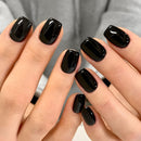 BETESSIN 32 Pcs Black Nails Tips Short Fake Nails with Glue Square Press on Nails Removable Glue-on False Nails for Halloween Women Girls Nail Art Accessories