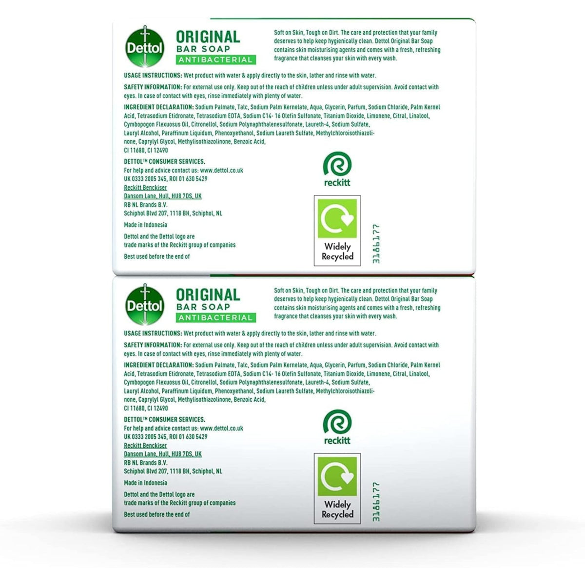 Dettol Soap Original Antibacterial Bar - 3 Twin Pack, 6 x 100g Antibacterial Hand & Body Soap Bar – Disinfects and Kills 99.99% of Germs, Ideal for Handwashing and Cleansing