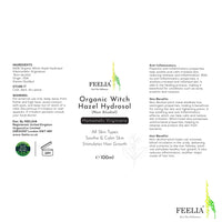 Feelia – Organic Witch Hazel Hydrosol, Steam Distilled, Pure & Natural Toner, All Skin Types, Soothe & Calm The Skin, Ideal for Post Cleansing Routine