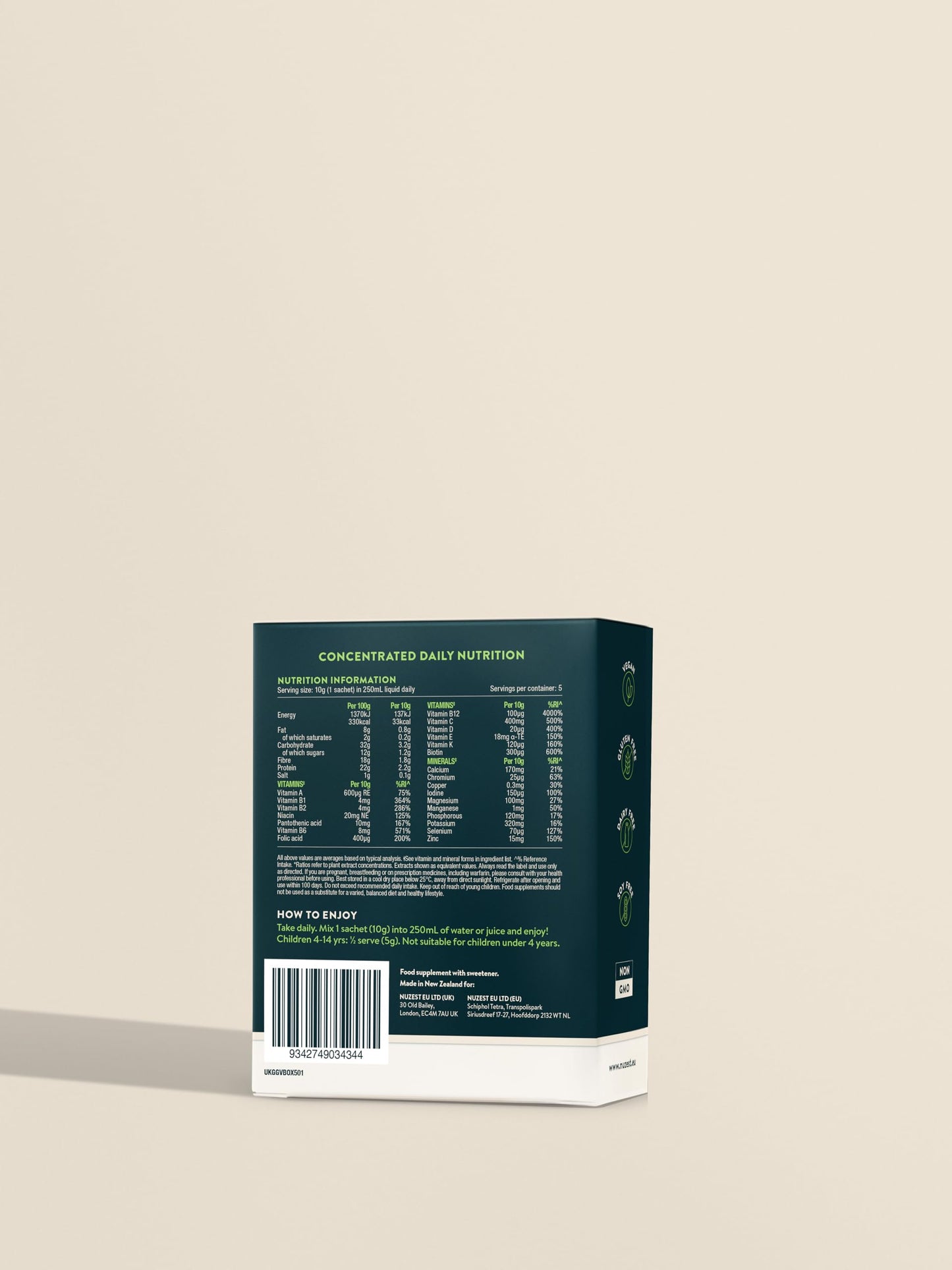 Greens Powder by Nuzest – Good Green Vitality – Filled with Vitamins, Minerals & Superfoods – Vegan Multivitamin Greens Drink - Gluten Free - Dairy Free - (10g (Box of 5))