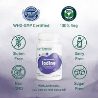 Ambrosial Iodine Supplement 5000mcg with 7500 mcg Potassium Iodide| High Strength Iodine Tablets | Natural Source of Iodine from Potassium Supplements & Iodide Tablets (Pack of 1-60 Tablets)