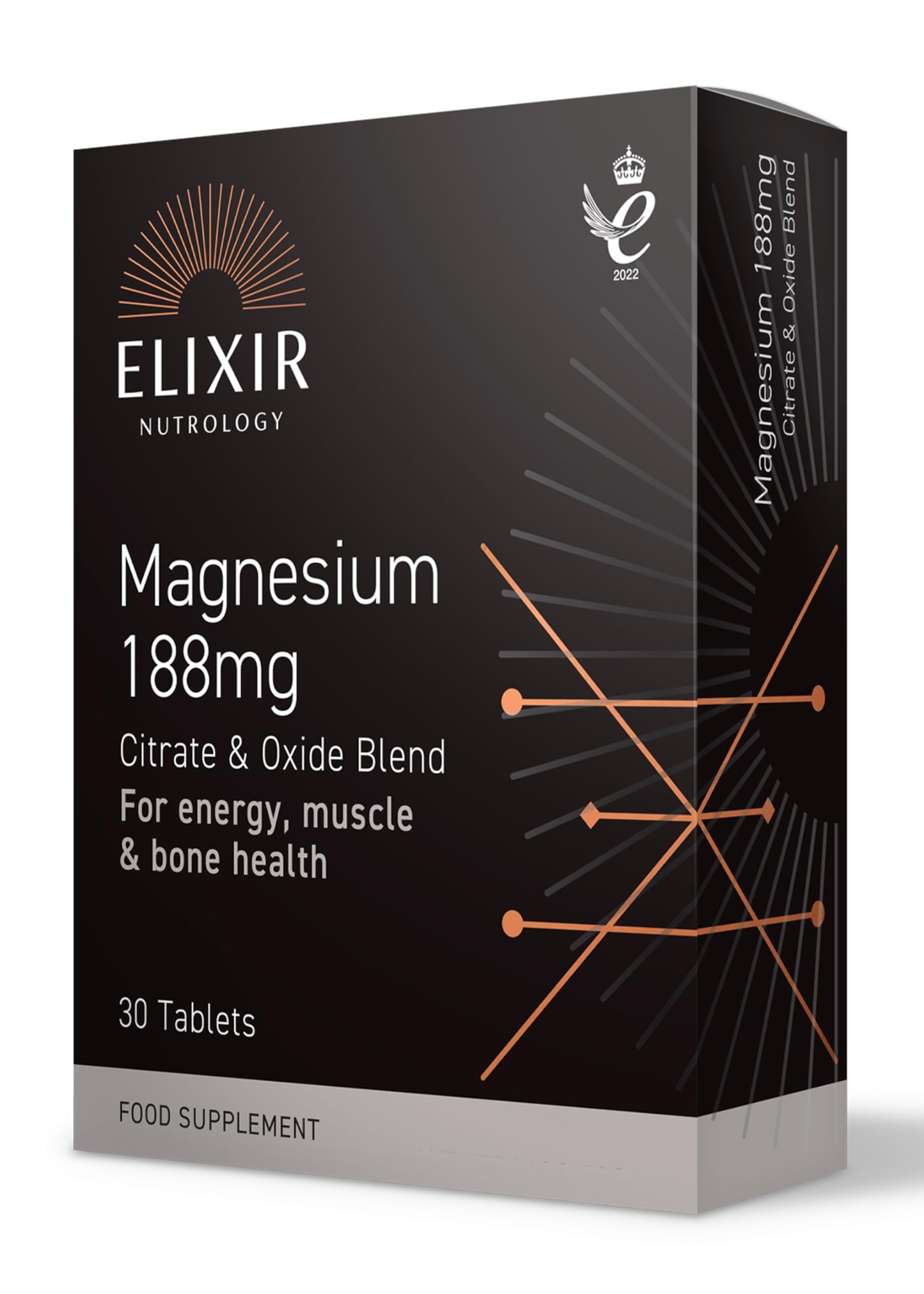 ELIXIR NUTROLOGY Magnesium 188mg - 30 Tablets, Supports Energy Metabolism, Muscle Function & Bone Health - Vegetarian & Vegan Friendly - Magnesium Citrate and Oxide. Made in The UK