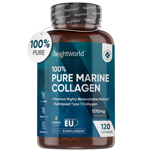 Pure Marine Collagen Capsules - 1170mg High Strength Collagen Supplement – 120 Type1 Hydrolysed Collagen Capsules for Skin, Hair & Joints – Unflavoured & Odourless - Made in EU