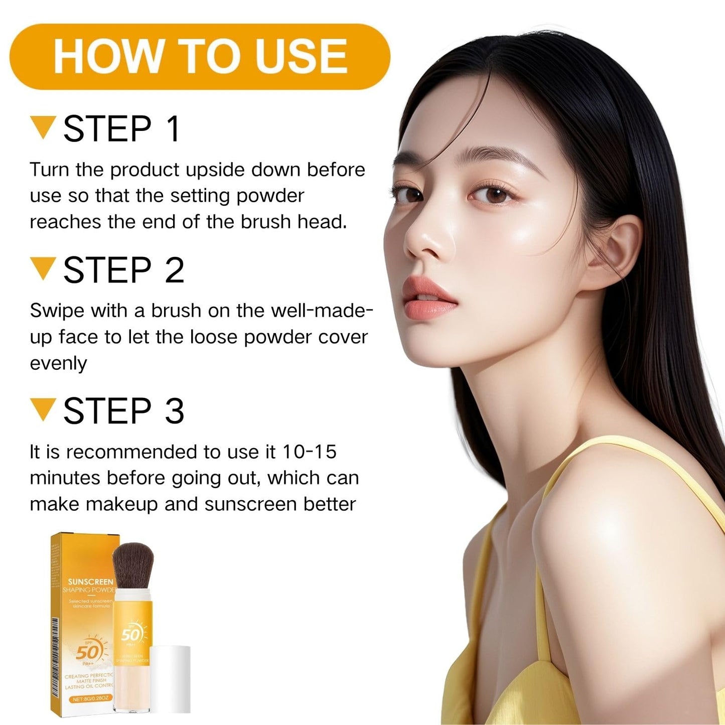 Cureluxe Mineral Powder Sunscreen Brush，SPF 50 Powder Sunscreen for Face，Over Makeup Sun Protection Brush，Lightweight Setting Powder for Face ，Non-Greasy Travel Size